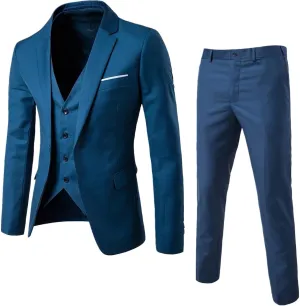 Mens Slim Fit 3 Piece Suit,One Button Solid Blazer Dress Business Wedding Party Jacket Vest & Pants Set