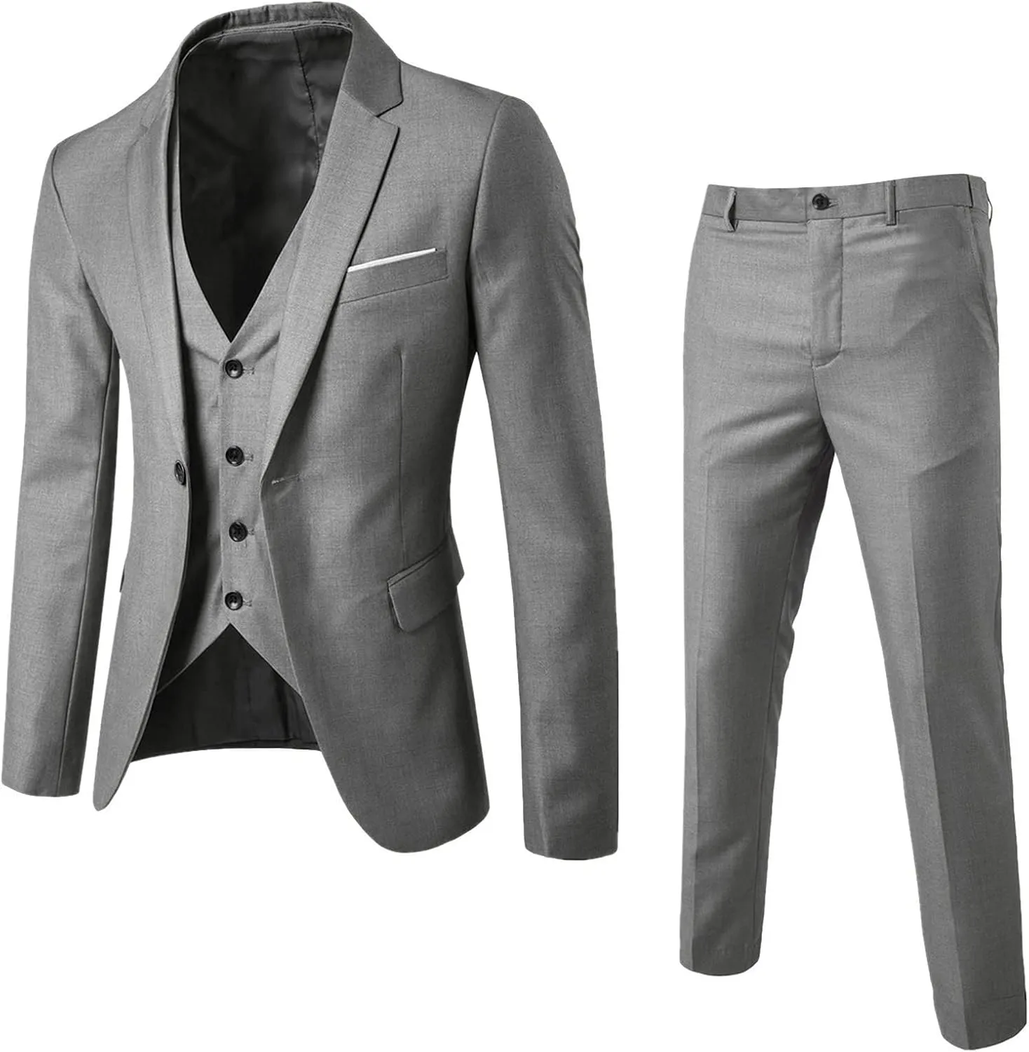 Mens Slim Fit 3 Piece Suit,One Button Solid Blazer Dress Business Wedding Party Jacket Vest & Pants Set