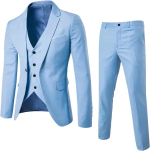 Mens Slim Fit 3 Piece Suit,One Button Solid Blazer Dress Business Wedding Party Jacket Vest & Pants Set