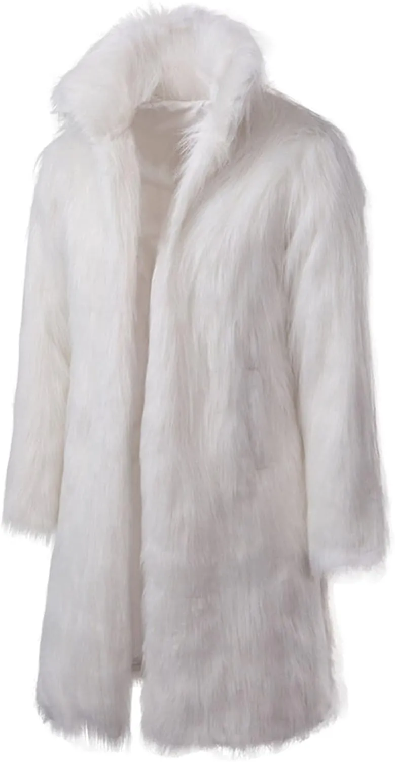 Men's Winter Faux Fur Coats Thicker Long Jackets Warm Overcoat Plain Open Front Furry Wool Outwear Cardigan 2025