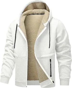 Mens Winter Fleece Hoodies Full Zip Jacket Warm Sherpa Lined Zipper Sweatshirt Outerwear Casual Thick Hoodie Jackets