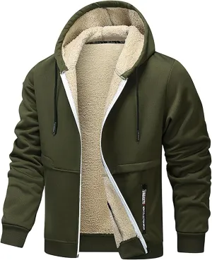 Mens Winter Fleece Hoodies Full Zip Jacket Warm Sherpa Lined Zipper Sweatshirt Outerwear Casual Thick Hoodie Jackets