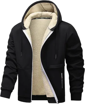Mens Winter Fleece Hoodies Full Zip Jacket Warm Sherpa Lined Zipper Sweatshirt Outerwear Casual Thick Hoodie Jackets
