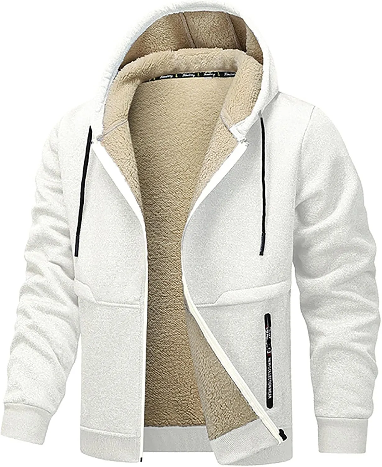 Mens Winter Fleece Hoodies Full Zip Jacket Warm Sherpa Lined Zipper Sweatshirt Outerwear Casual Thick Hoodie Jackets