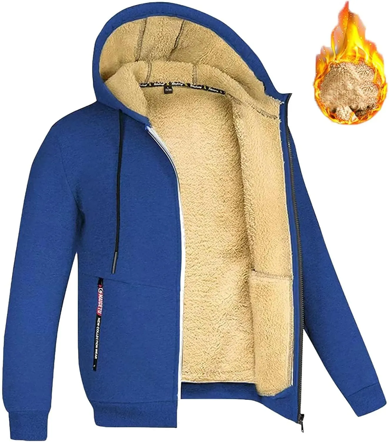 Men's Winter Warm Fleece Jackets Thick Sherpa Lined Zip up Hoodies Heavyweight Sweatshirt Coat with Pockets