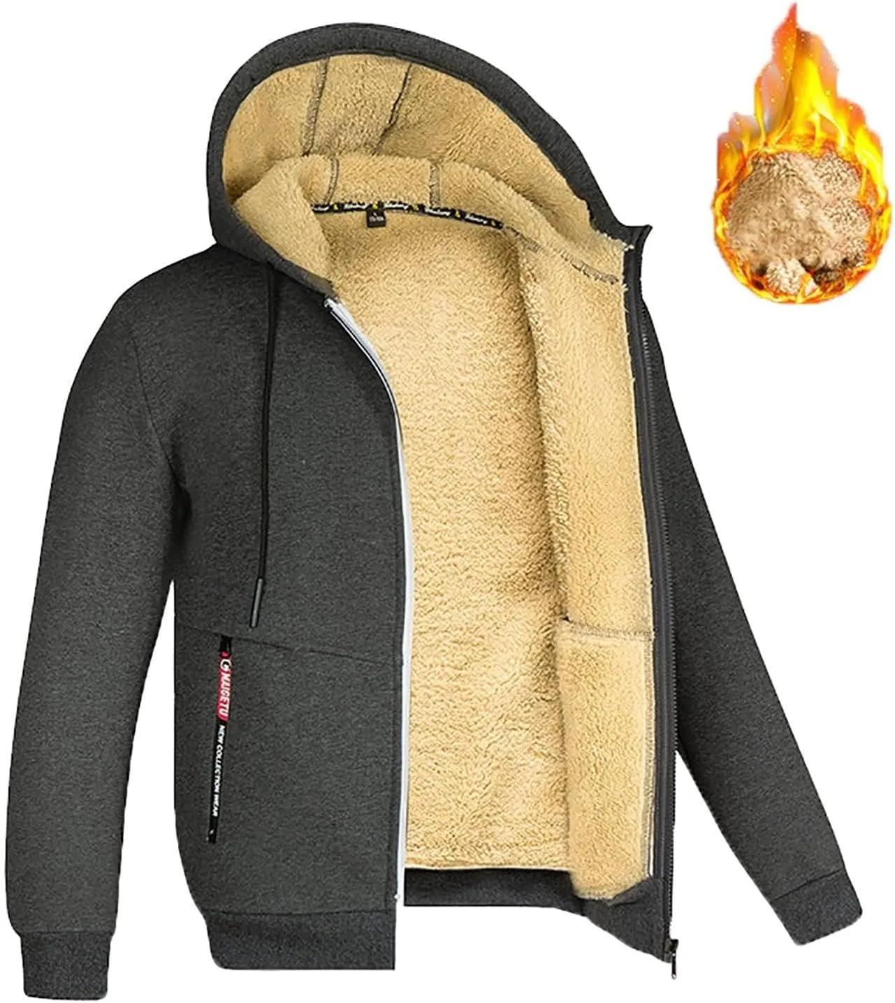 Men's Winter Warm Fleece Jackets Thick Sherpa Lined Zip up Hoodies Heavyweight Sweatshirt Coat with Pockets