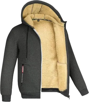 Men's Winter Warm Fleece Jackets Thick Sherpa Lined Zip up Hoodies Heavyweight Sweatshirt Coat with Pockets