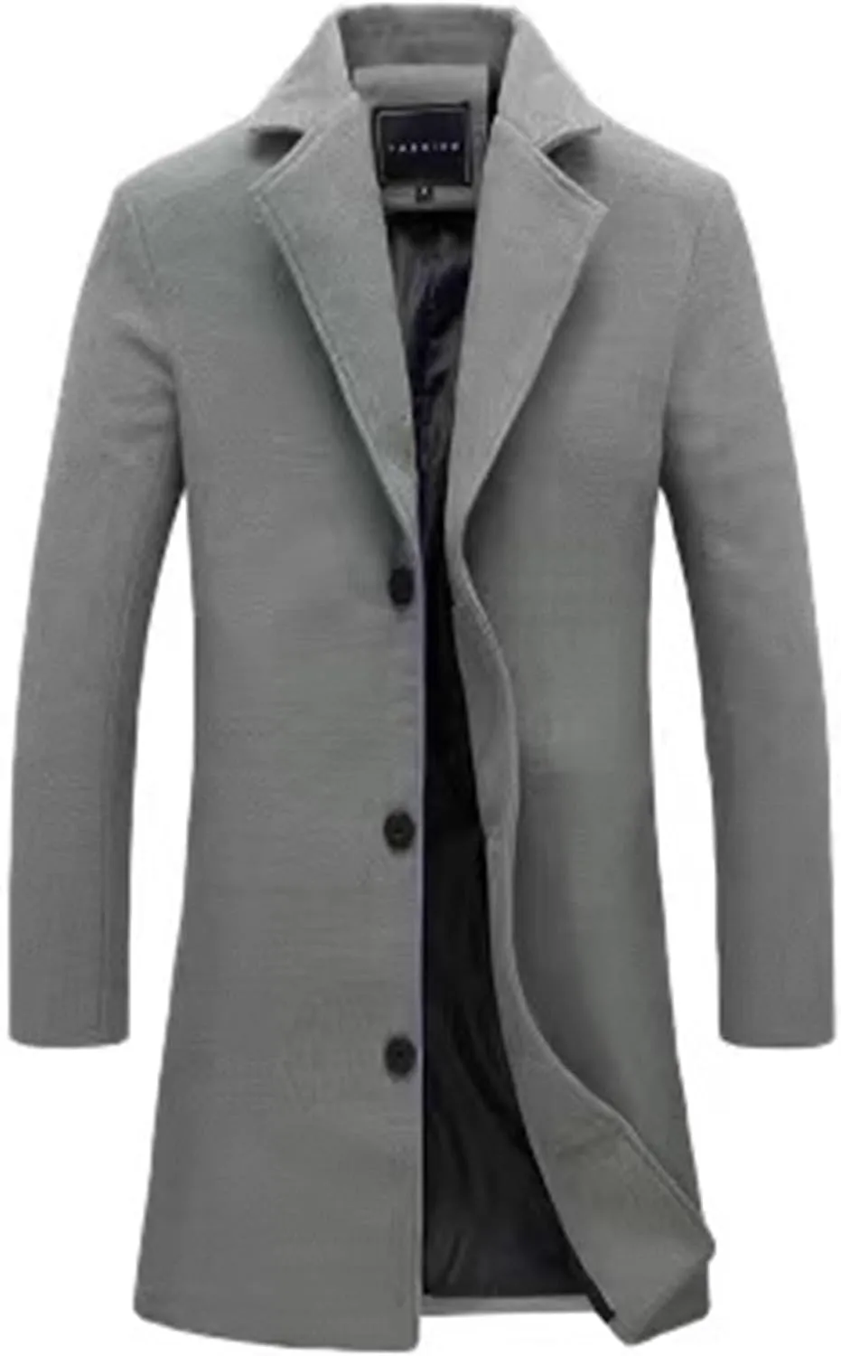 Men's Wool Blend Trench Coat Hip Length Lapel Overcoat Slim Fit Single Breasted Pea Coats Windbreaker Jacket