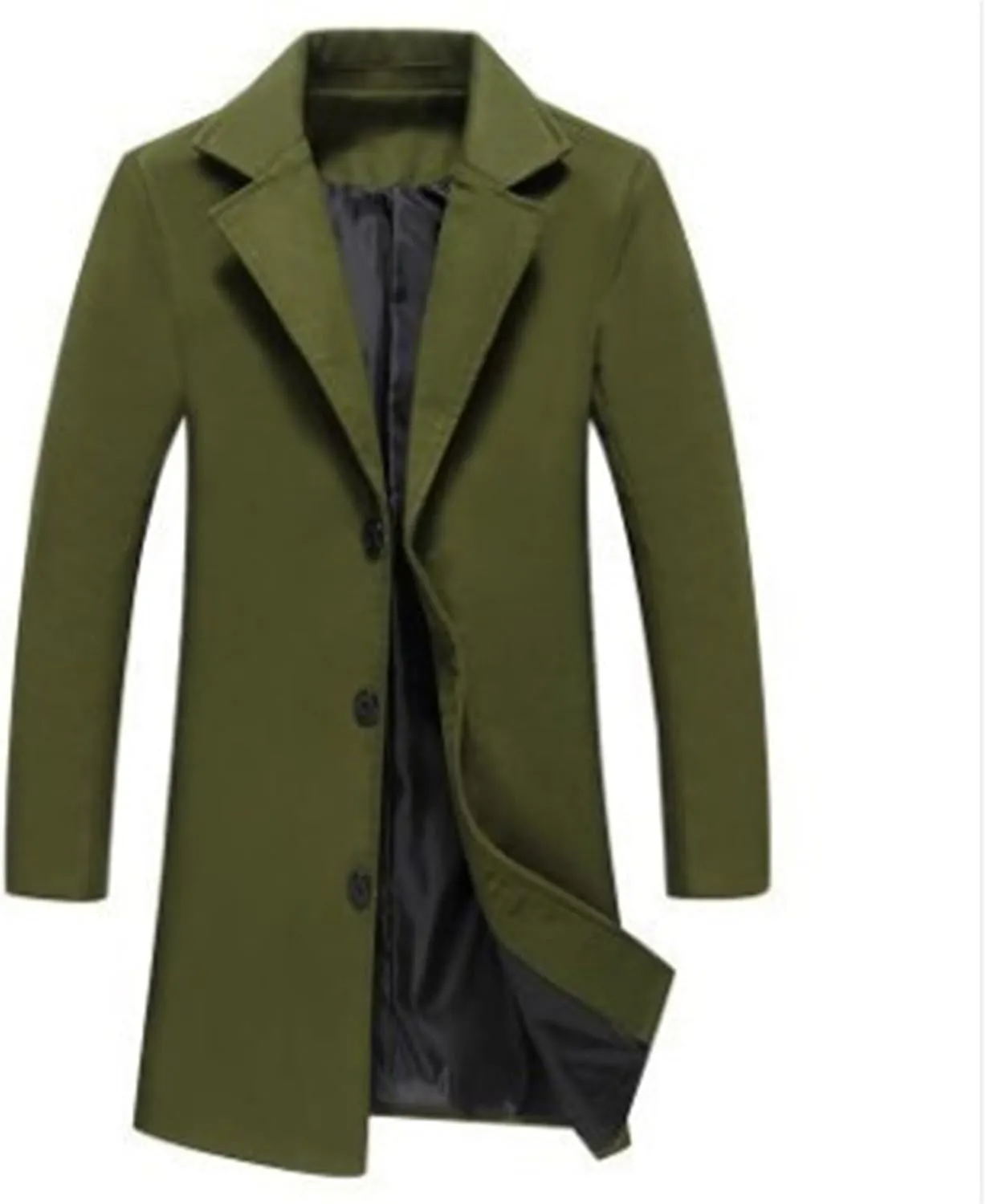 Men's Wool Blend Trench Coat Hip Length Lapel Overcoat Slim Fit Single Breasted Pea Coats Windbreaker Jacket