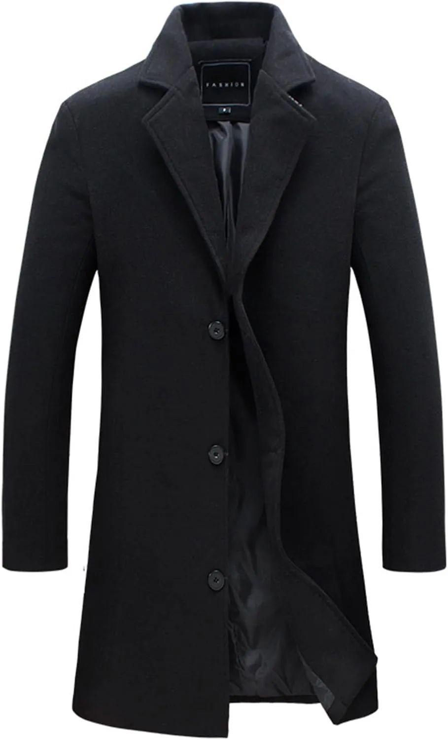Men's Wool Blend Trench Coat Hip Length Lapel Overcoat Slim Fit Single Breasted Pea Coats Windbreaker Jacket