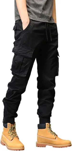 Mens Workout Cargo Sweatpants Heavy Weight Cotton Fleece Sweatpants Open Bottom Elastic Waist Drawstring with Pockets