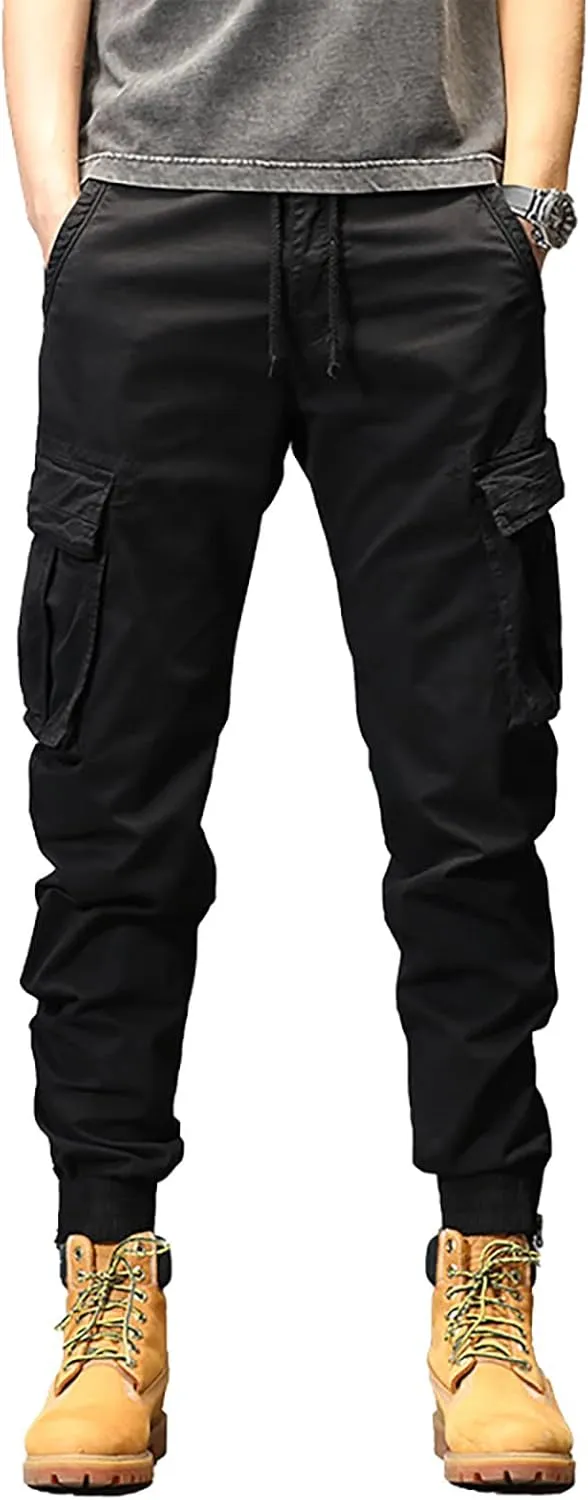 Mens Workout Cargo Sweatpants Heavy Weight Cotton Fleece Sweatpants Open Bottom Elastic Waist Drawstring with Pockets
