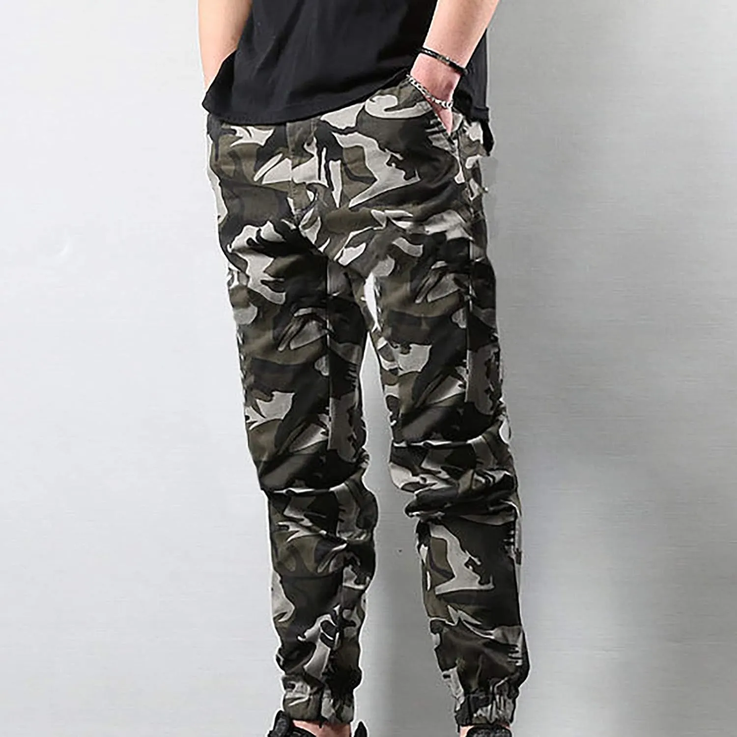 Mens Workout Cargo Sweatpants Slim Beach Work Streetwear Khaki Baggy Pants with Zipper Pockets Men Outdoor Cargo Pant