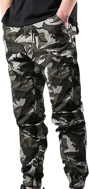 Mens Workout Cargo Sweatpants Slim Beach Work Streetwear Khaki Baggy Pants with Zipper Pockets Men Outdoor Cargo Pant