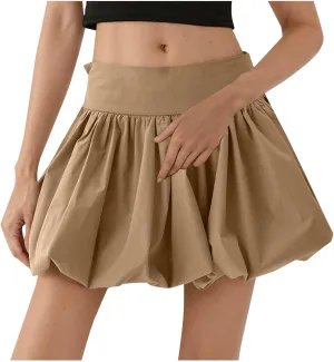 Mini Skirts Women Tummy Control Summer Skirts Casual Puffy Skirts A Line Pleated Skirts Trendy Zipper Fluffy Skirts