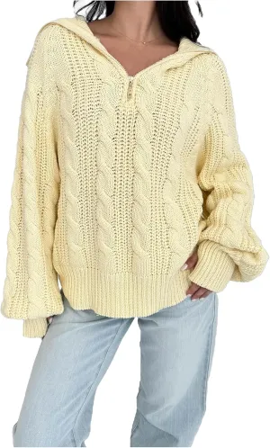 Miqil Women Cable Knit Chunky Sweater Comfy Long Sleeve Quarter Zip Knitted Pullover Fall Winter Trendy Half Zip Knitwear