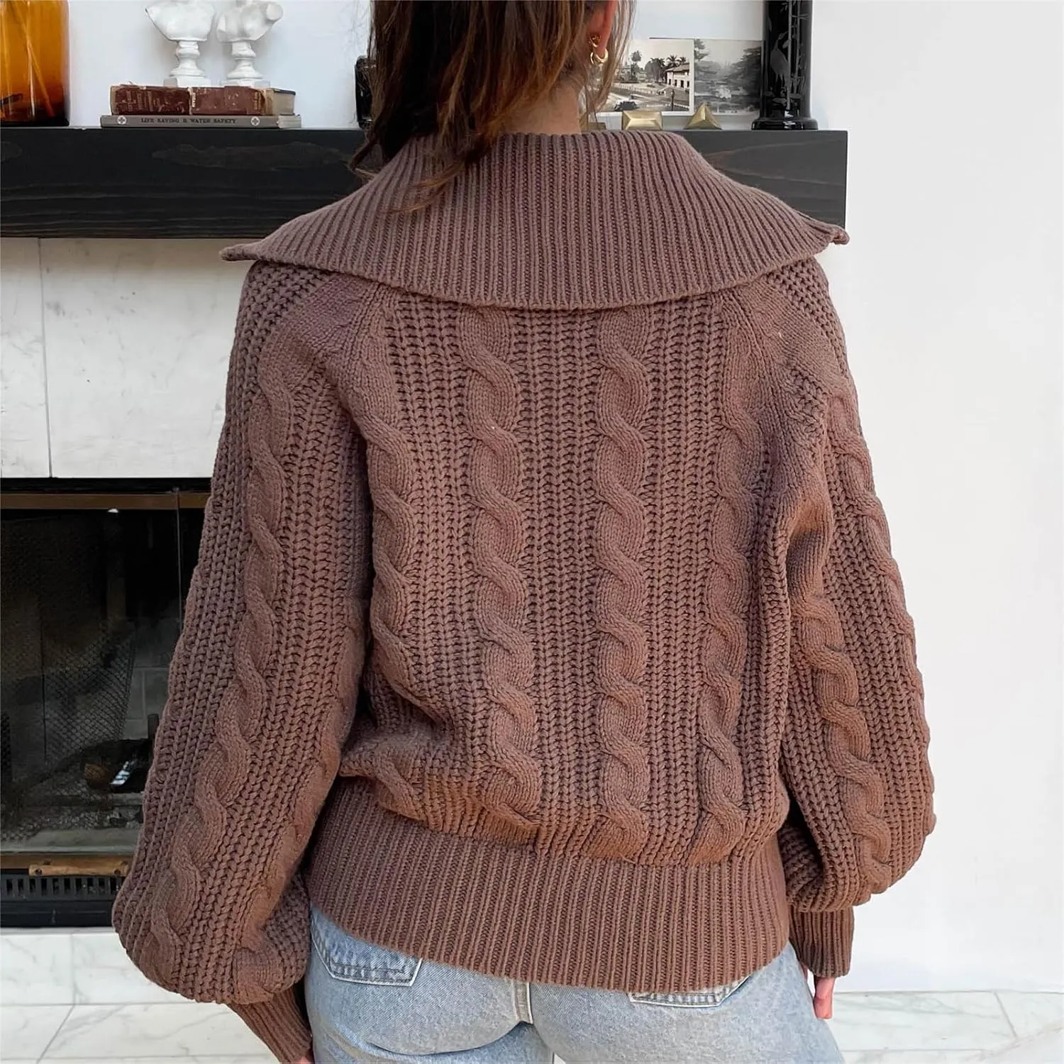 Miqil Women Cable Knit Chunky Sweater Comfy Long Sleeve Quarter Zip Knitted Pullover Fall Winter Trendy Half Zip Knitwear