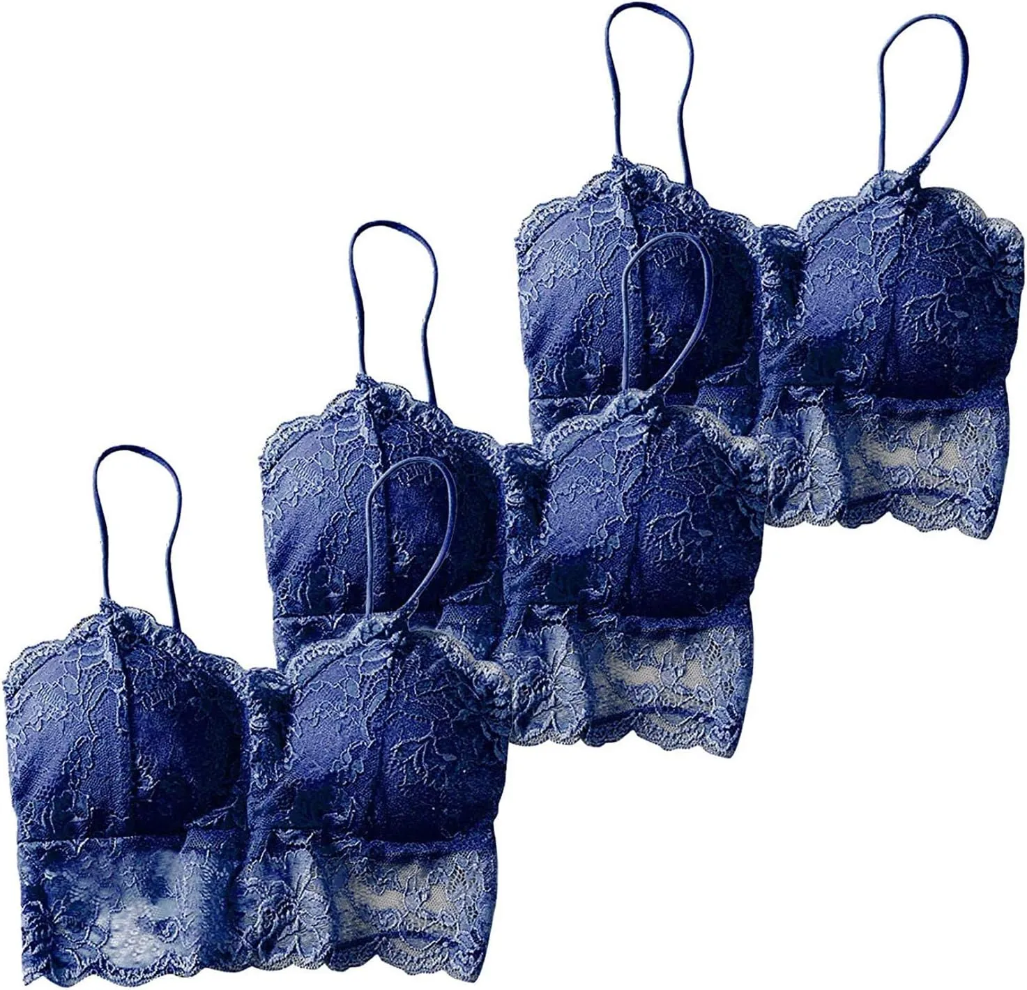 Miyaomn 3PC Sexy Floral Lace Bandeau Bras with Strap Wrapped Bralettes V Neck Padded Sports Bra Crop Top for Women Multipacks