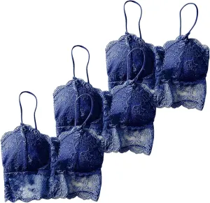 Miyaomn 3PC Sexy Floral Lace Bandeau Bras with Strap Wrapped Bralettes V Neck Padded Sports Bra Crop Top for Women Multipacks