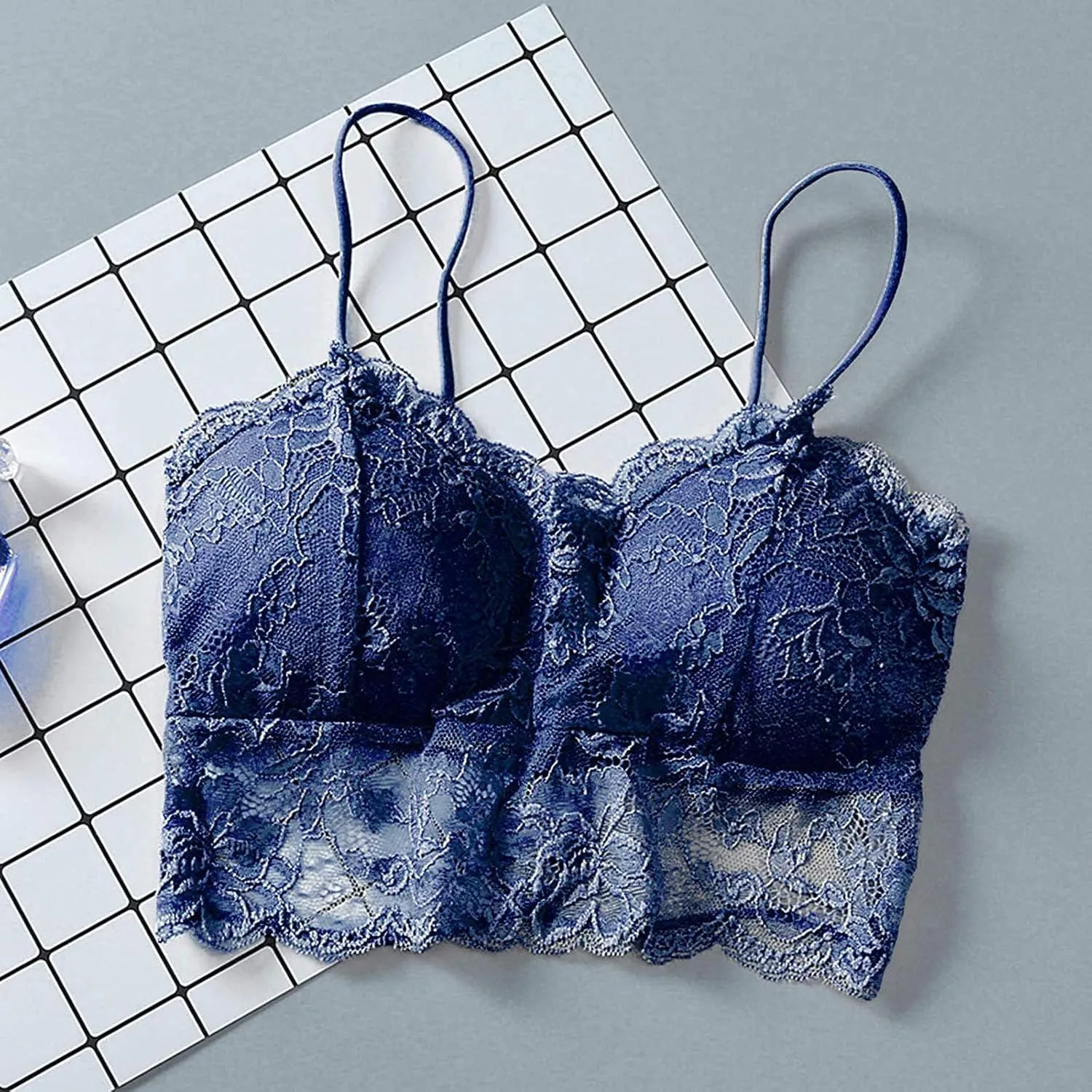 Miyaomn 3PC Sexy Floral Lace Bandeau Bras with Strap Wrapped Bralettes V Neck Padded Sports Bra Crop Top for Women Multipacks