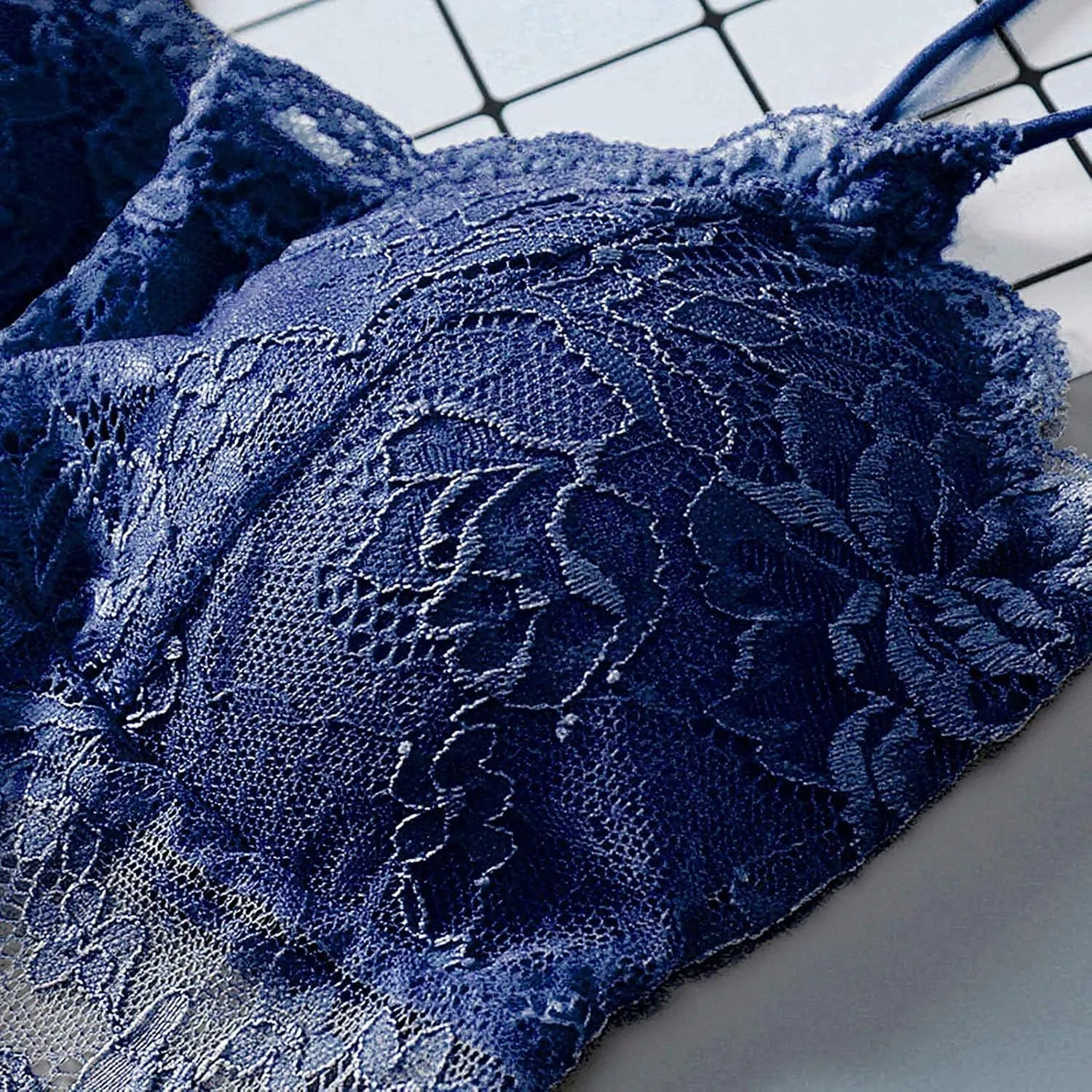 Miyaomn 3PC Sexy Floral Lace Bandeau Bras with Strap Wrapped Bralettes V Neck Padded Sports Bra Crop Top for Women Multipacks