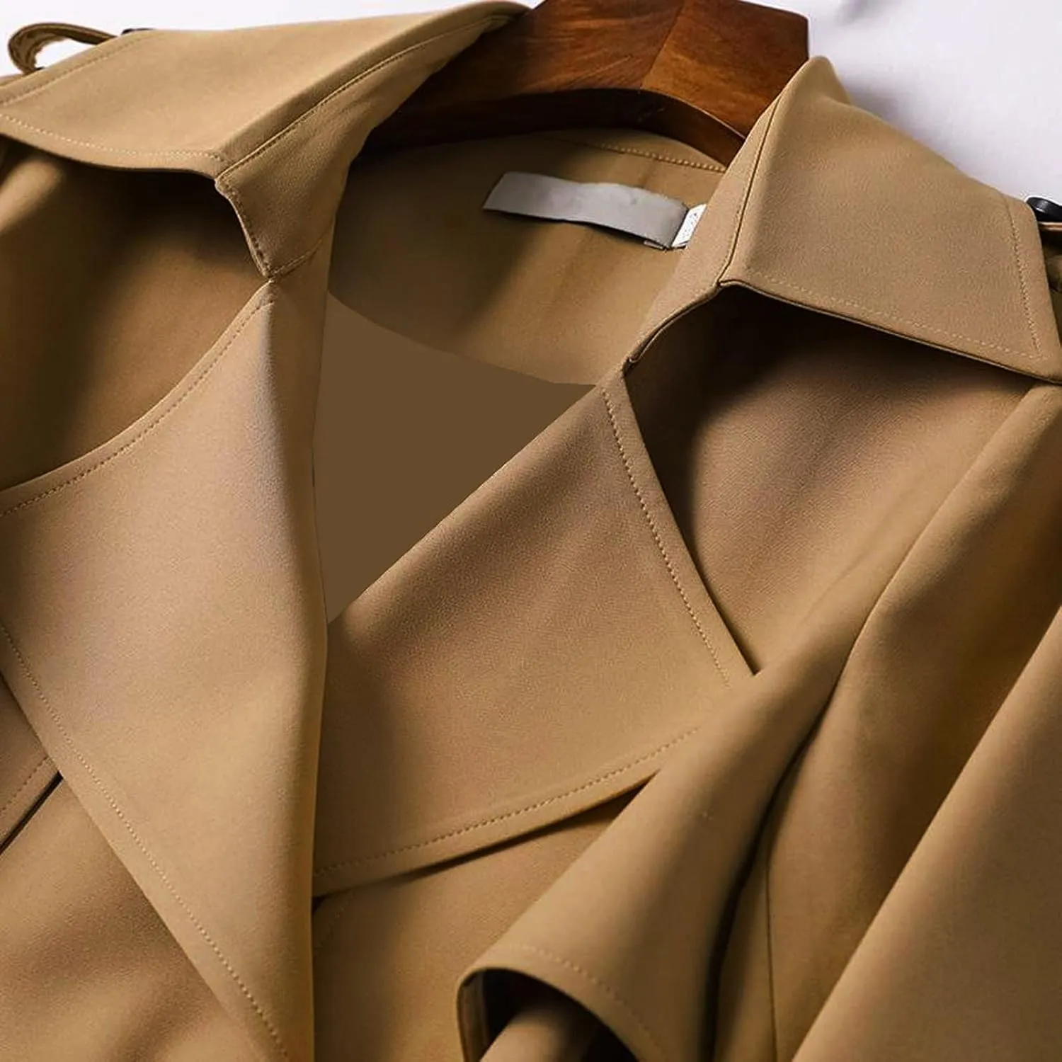Miyaomn Fall Fashion Long Trench Coats for Women Dressy Office Double-Breasted Notch Lapel Jacket Classic Outerwear with Belt