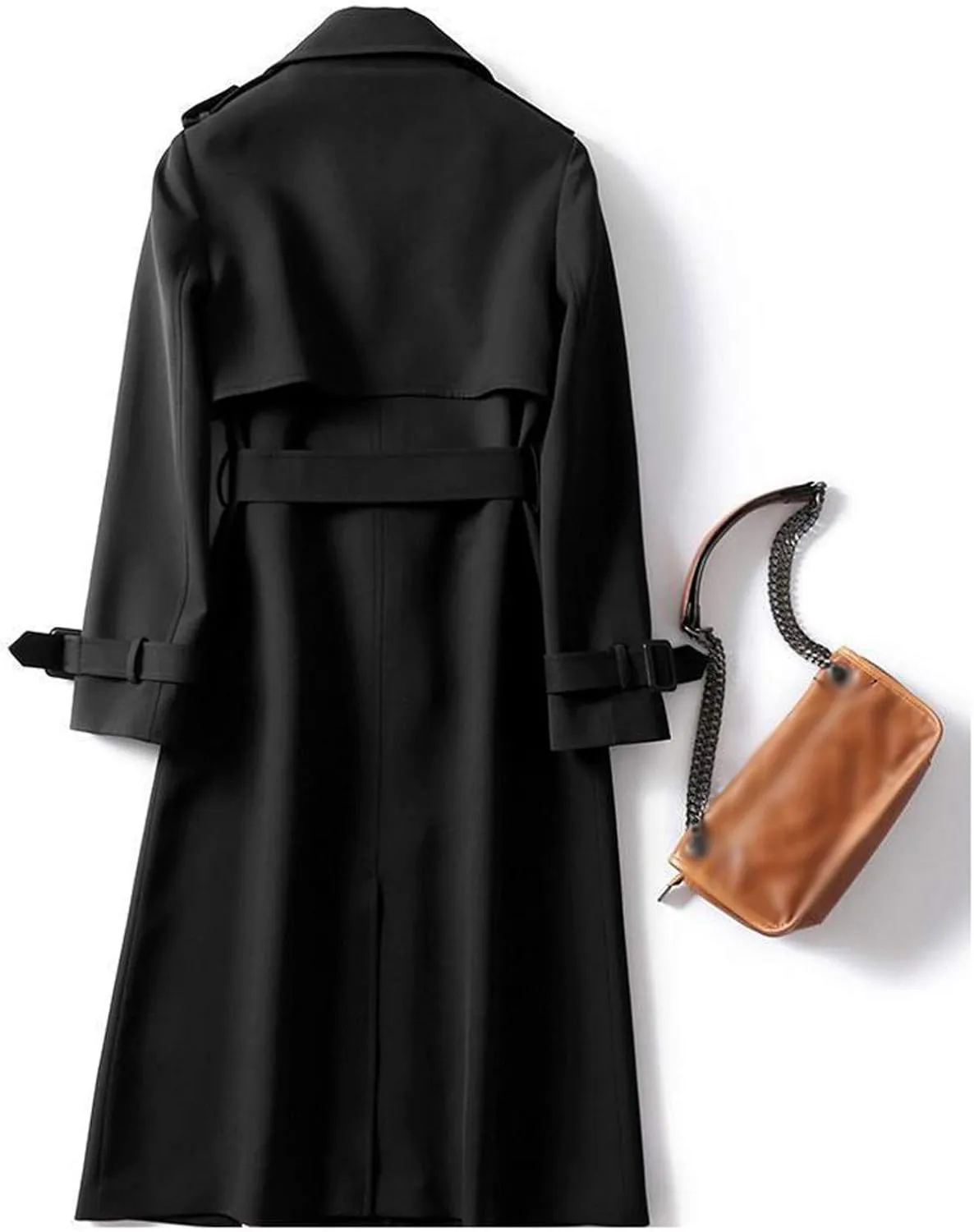 Miyaomn Fall Fashion Long Trench Coats for Women Dressy Office Double-Breasted Notch Lapel Jacket Classic Outerwear with Belt