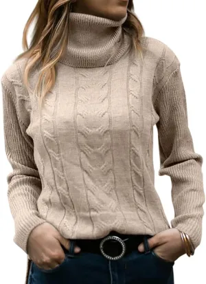 MNCEGEER Women Turtleneck Sweater Long Sleeve Soft Cable Knit Winter Pullover