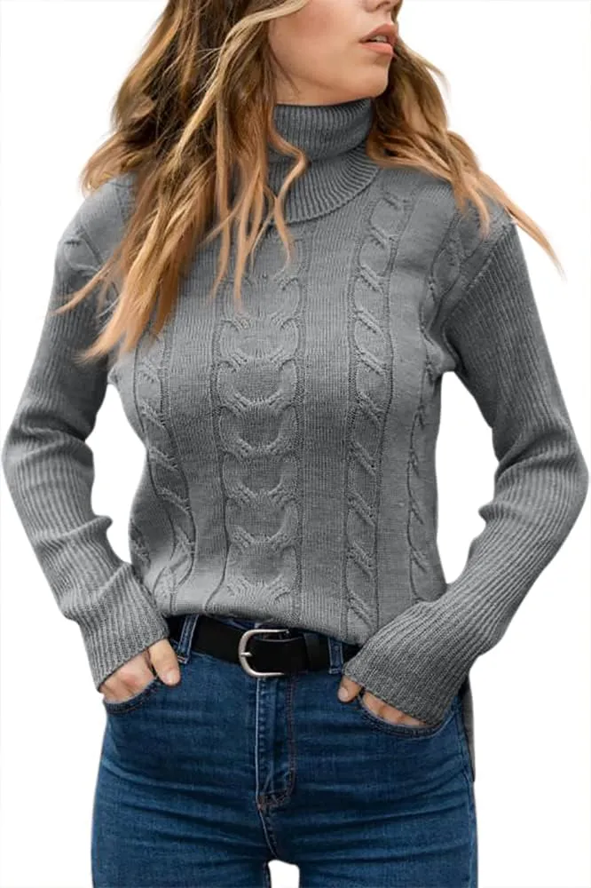 MNCEGEER Women Turtleneck Sweater Long Sleeve Soft Cable Knit Winter Pullover