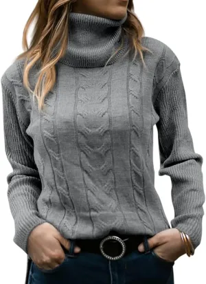 MNCEGEER Women Turtleneck Sweater Long Sleeve Soft Cable Knit Winter Pullover