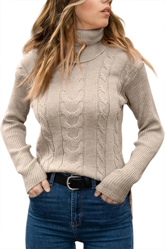 MNCEGEER Women Turtleneck Sweater Long Sleeve Soft Cable Knit Winter Pullover