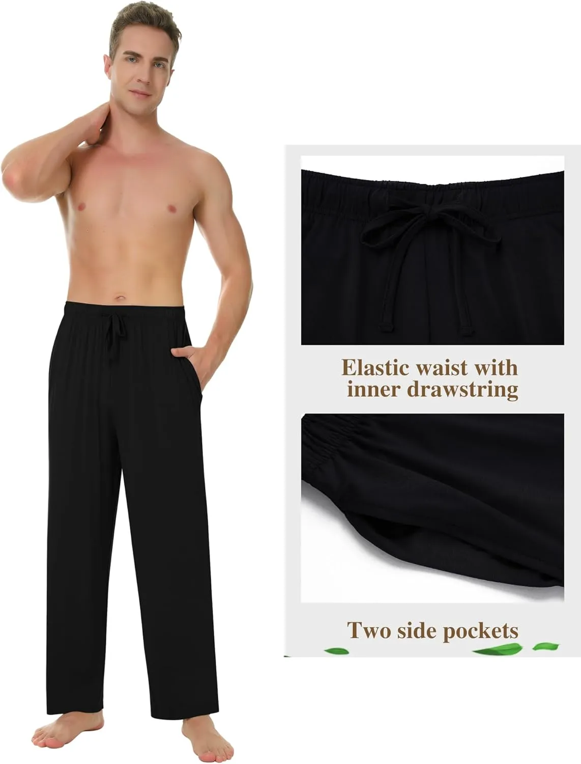 NACHILA Men's Pajama Pants-Viscose Made from Bamboo,Soft Sleep Bottoms Stretchy Sweatpants with Pockets