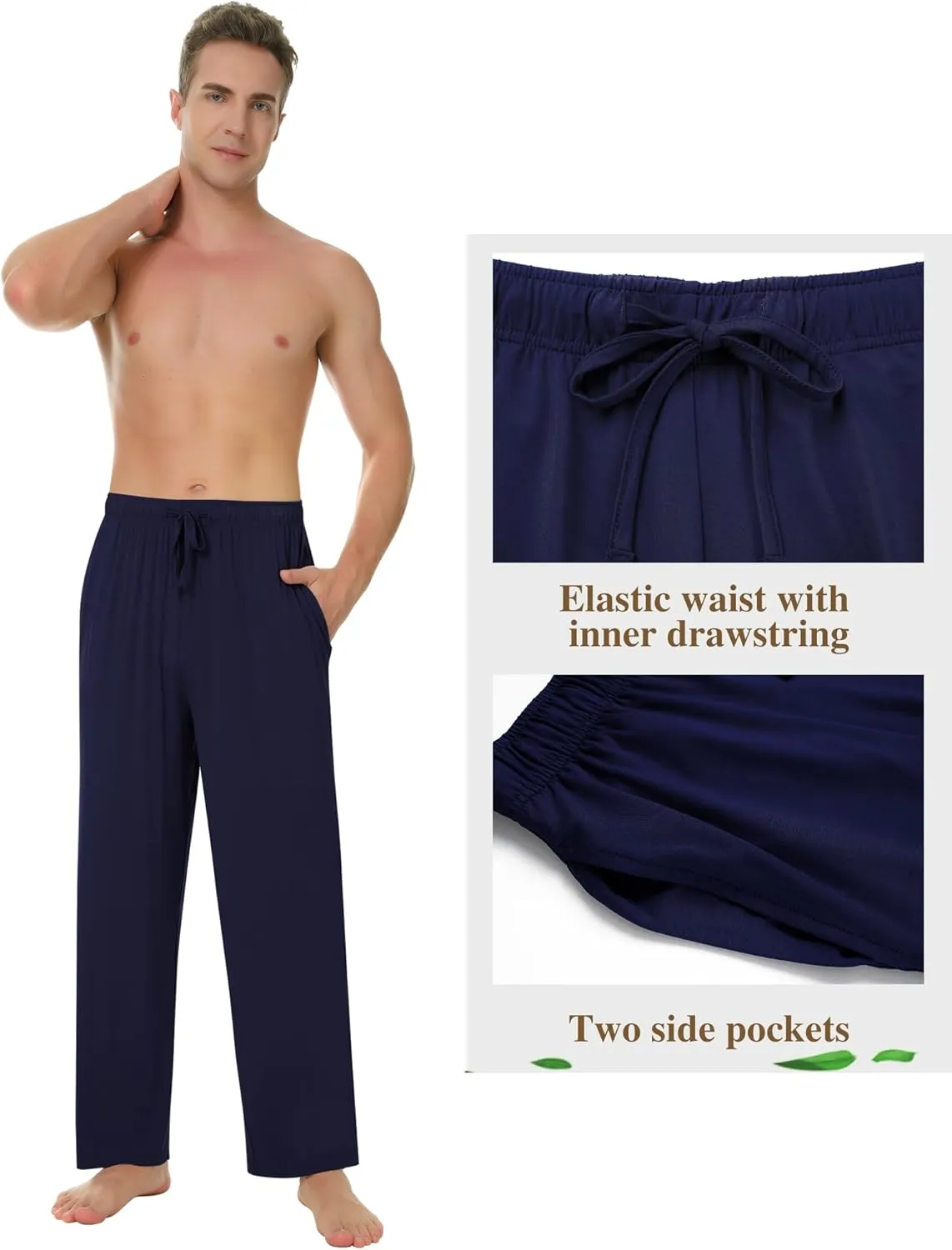 NACHILA Men's Pajama Pants-Viscose Made from Bamboo,Soft Sleep Bottoms Stretchy Sweatpants with Pockets