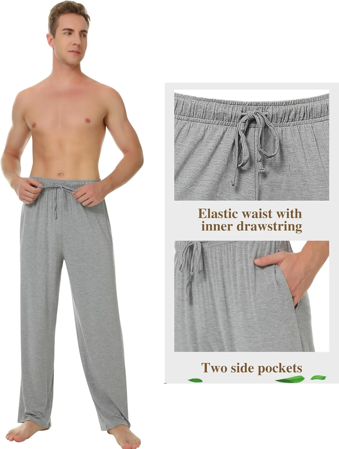 NACHILA Men's Pajama Pants-Viscose Made from Bamboo,Soft Sleep Bottoms Stretchy Sweatpants with Pockets