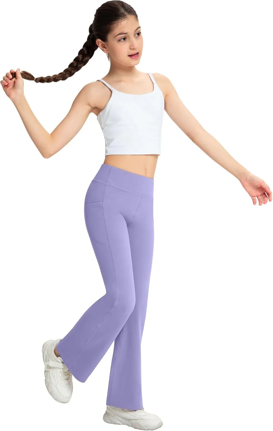 NORMOV Girl's Bootcut Yoga Pants with Pockets,High Waisted Casual Kids Bell Bottoms Pants