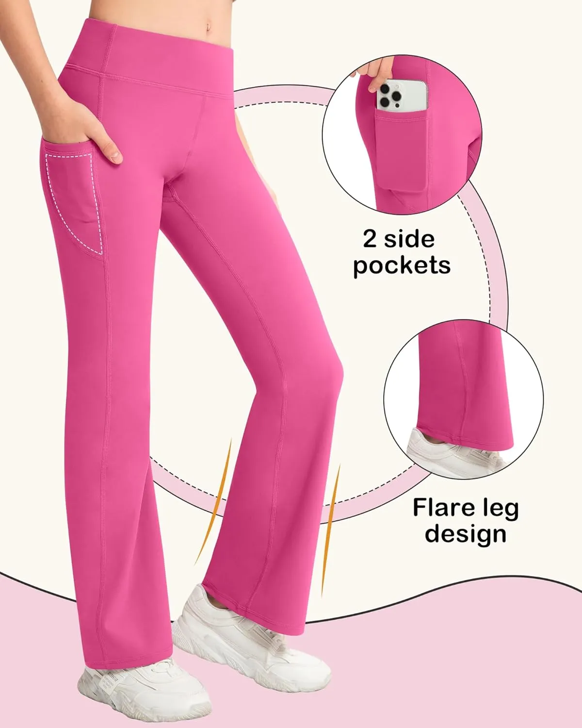 NORMOV Girl's Bootcut Yoga Pants with Pockets,High Waisted Casual Kids Bell Bottoms Pants