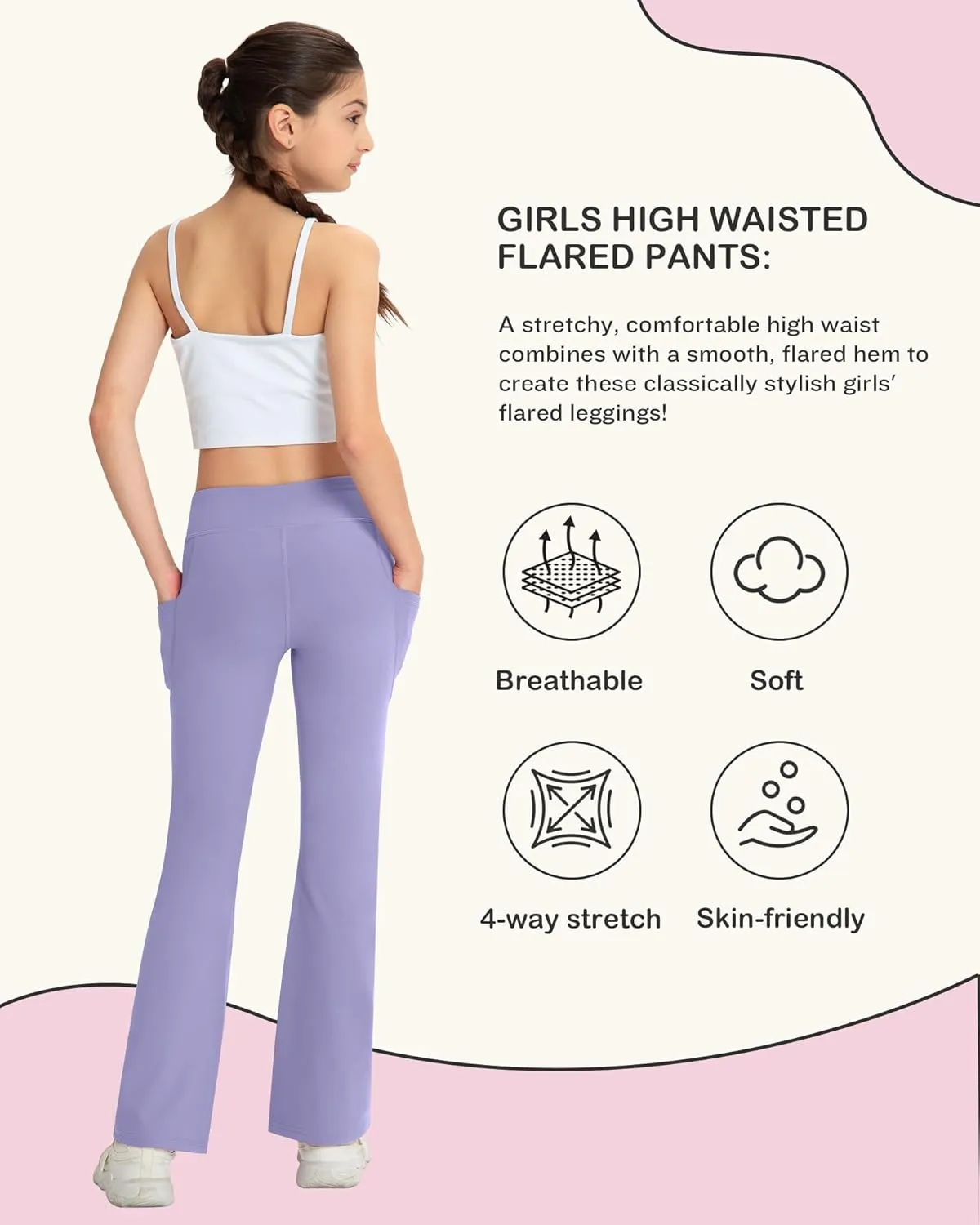 NORMOV Girl's Bootcut Yoga Pants with Pockets,High Waisted Casual Kids Bell Bottoms Pants