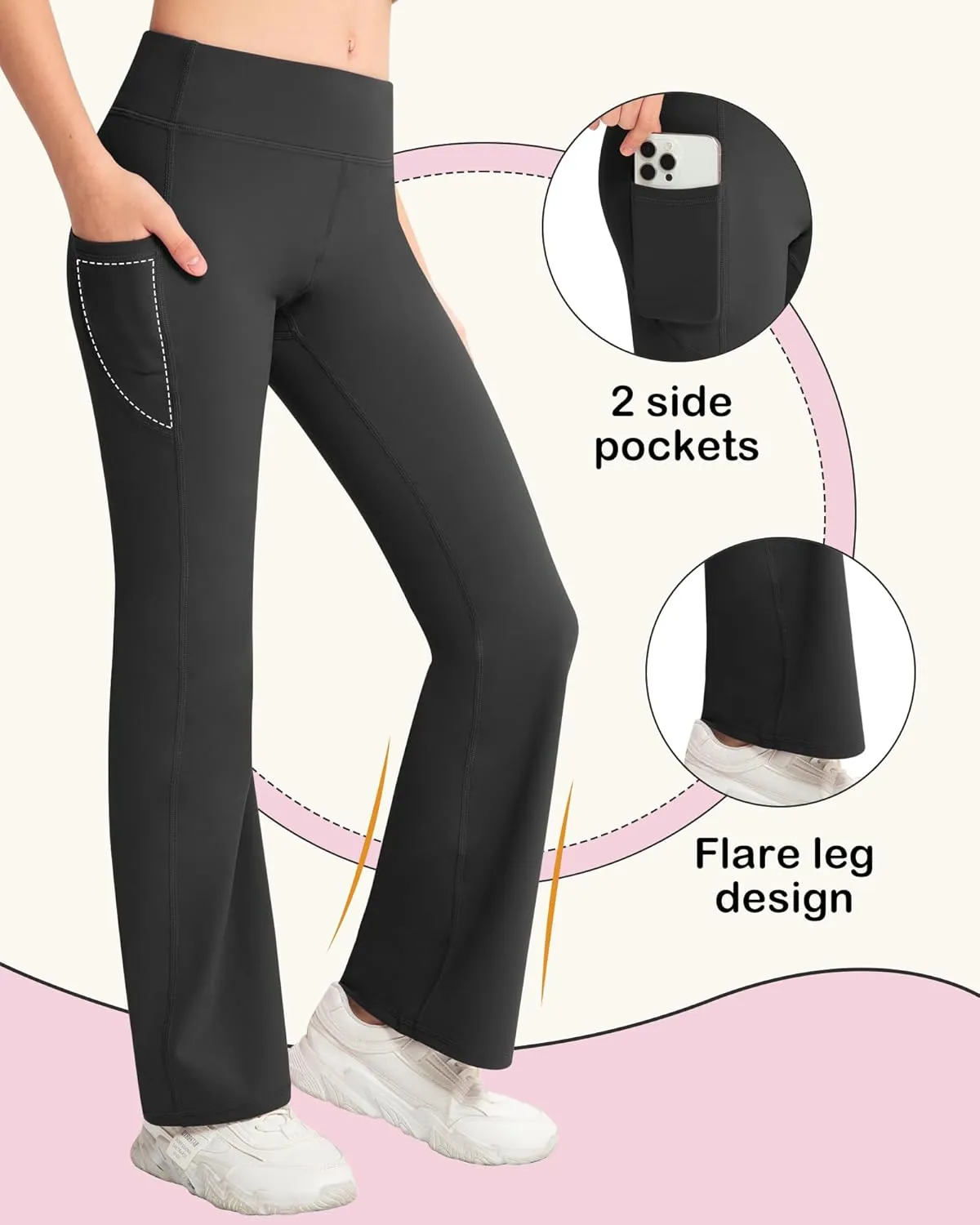 NORMOV Girl's Bootcut Yoga Pants with Pockets,High Waisted Casual Kids Bell Bottoms Pants
