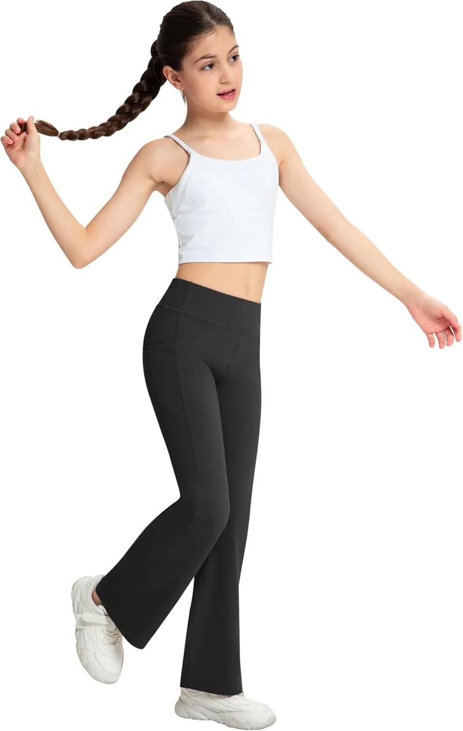 NORMOV Girl's Bootcut Yoga Pants with Pockets,High Waisted Casual Kids Bell Bottoms Pants