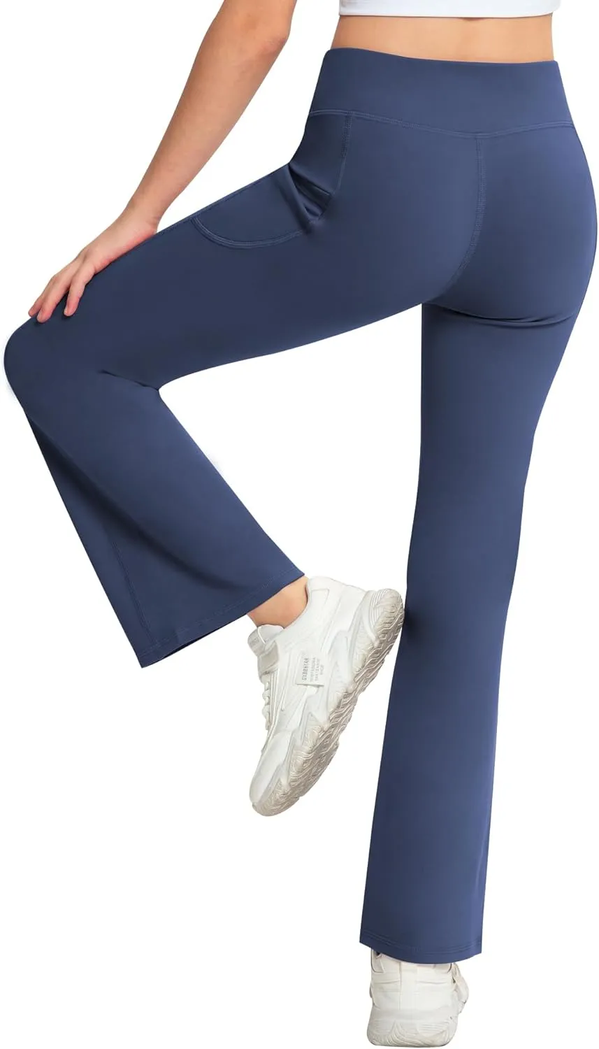 NORMOV Girl's Bootcut Yoga Pants with Pockets,High Waisted Casual Kids Bell Bottoms Pants