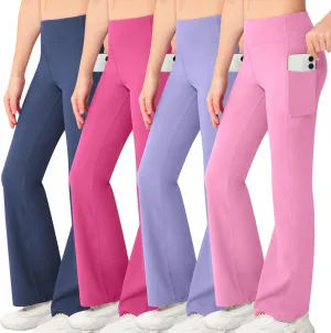 NORMOV Girl's Bootcut Yoga Pants with Pockets,High Waisted Casual Kids Bell Bottoms Pants