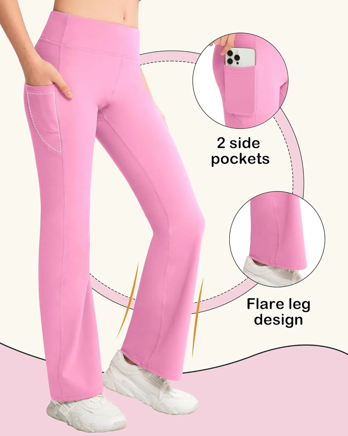 NORMOV Girl's Bootcut Yoga Pants with Pockets,High Waisted Casual Kids Bell Bottoms Pants