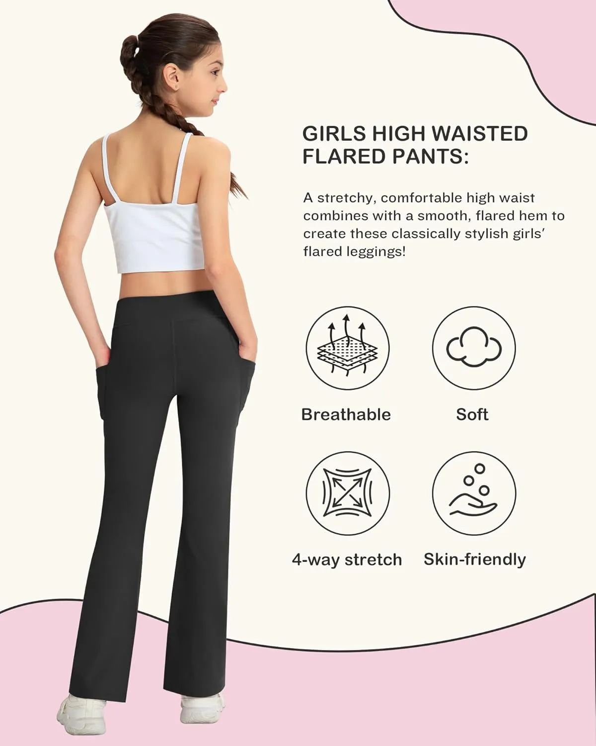 NORMOV Girl's Bootcut Yoga Pants with Pockets,High Waisted Casual Kids Bell Bottoms Pants