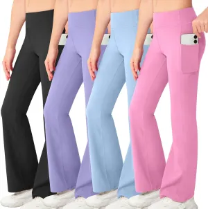 NORMOV Girl's Bootcut Yoga Pants with Pockets,High Waisted Casual Kids Bell Bottoms Pants