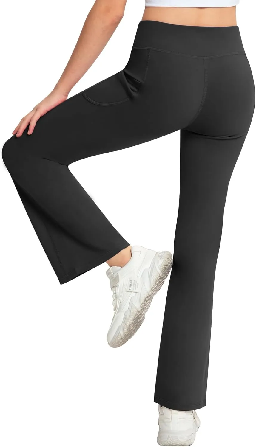NORMOV Girl's Bootcut Yoga Pants with Pockets,High Waisted Casual Kids Bell Bottoms Pants