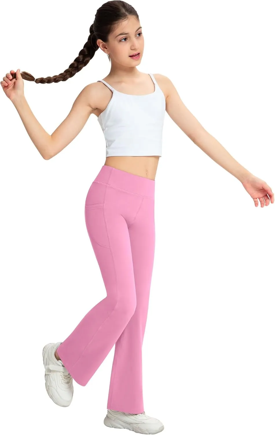 NORMOV Girl's Bootcut Yoga Pants with Pockets,High Waisted Casual Kids Bell Bottoms Pants