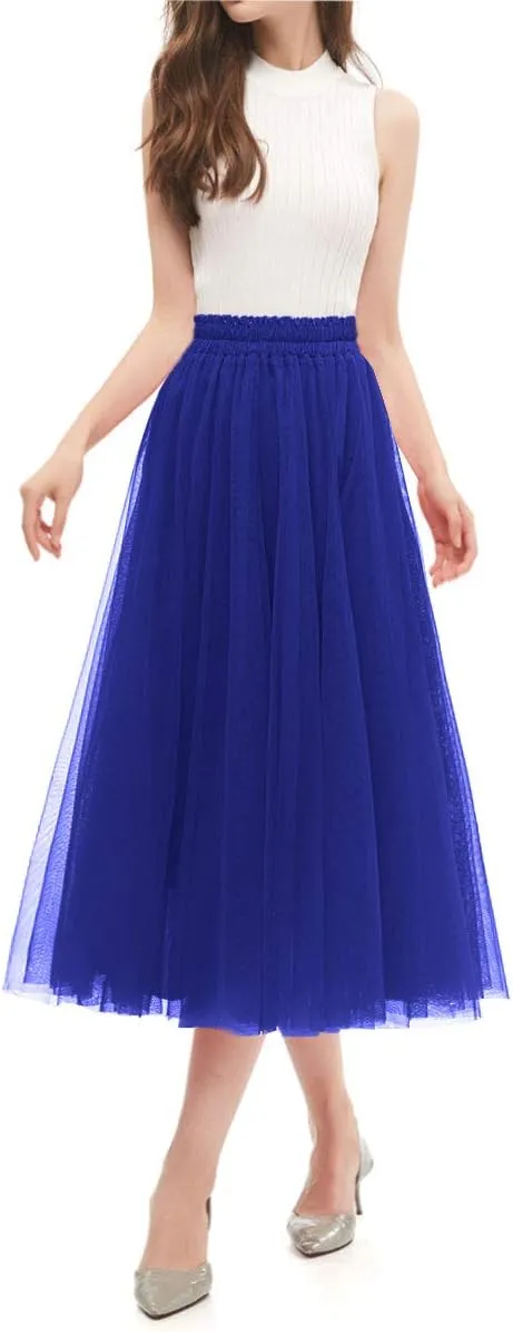 OBBUE Women's A Line Tulle Party Evening Tutu Skirts Tea Length