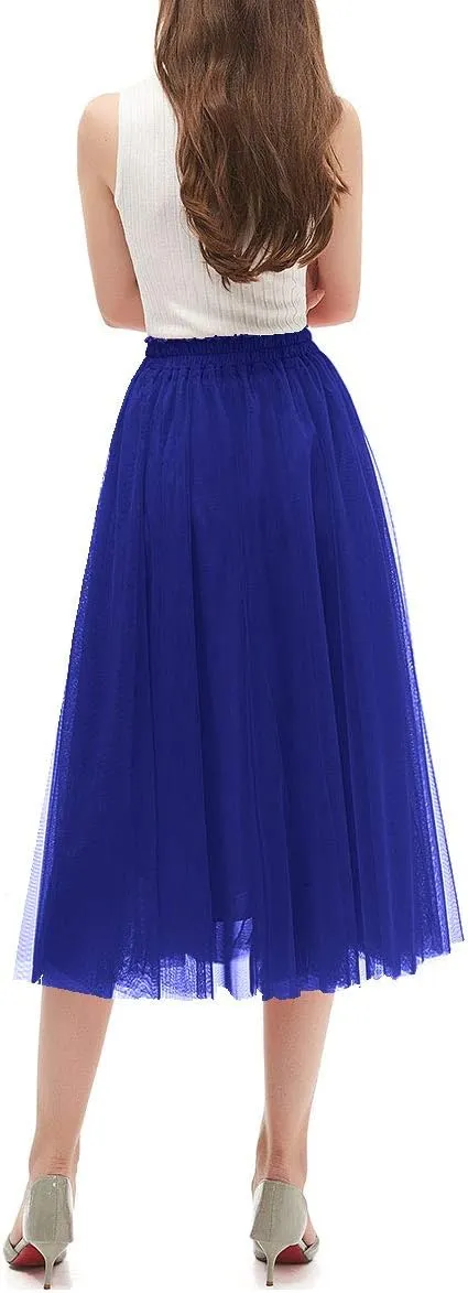 OBBUE Women's A Line Tulle Party Evening Tutu Skirts Tea Length