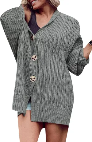 OMZIN Women's Long Cardigan Sweaters Autumn Single Breasted Cardigan Sweater Loose Lapel Coat Cardigan