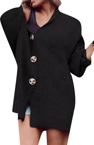 OMZIN Women's Long Cardigan Sweaters Autumn Single Breasted Cardigan Sweater Loose Lapel Coat Cardigan